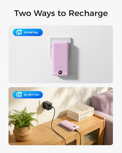 VEGER Portable Charger for iPhone, Power Bank Built in Cables and Wall Plug - color: E Purple