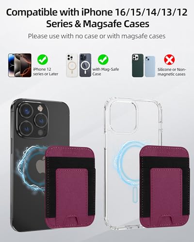 For Magsafe Wallet, 7 Card Holder, RFID Blocking, Strongest Magnet | Magnetic Wallet for iPhone 17/16/15/14/13/12 Series, for iPhone Magsafe Wallets, Vegan Leather, Cherry-new - color: Cherry-New
