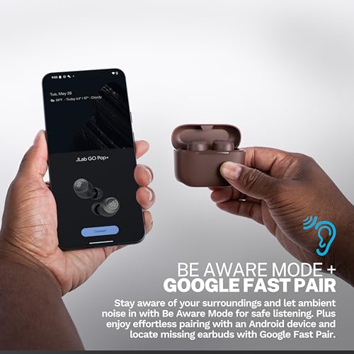 JLab Go Air Pop+ Tones True Wireless Earbuds, in Ear Bluetooth Headphones with Microphone, 35H Playtime, USB-C Charging Case, Dual Connect, EQ3 Sound, 4625 W - color: B-4625 W, style: Nude