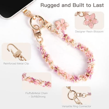 Long Pond Designer Cell Phone Wrist Strap, Anti-Lost Lanyard Wristlet Charm for iPhone 17 Pro Max&Most Cellphones, Detachable Bracelet - style: Velvet Pink