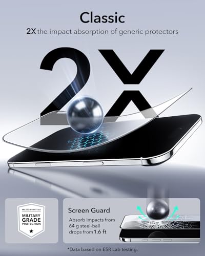 ESR 3 Pack for iPhone 17 Air Screen Protector, Classic | Easy One-Pull Installation, 2X Impact Absorption, 9H Tempered Glass, Full-Coverage Protection, UltraFit Tray, Bubble-Free - size: iPhone Air 6.5 inch