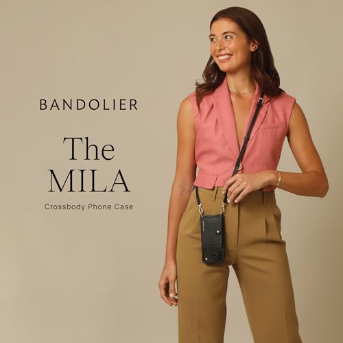 Bandolier Mila Leather Crossbody MagSafe Case iPhone 17 Pro Max- Black/G | Crossbody leather phone case. Built-in card-holder. Adjustable & removable strap. MagSafe Design. Phone drop protection. - color: Black/Gold, size: Iphone 17 Pro