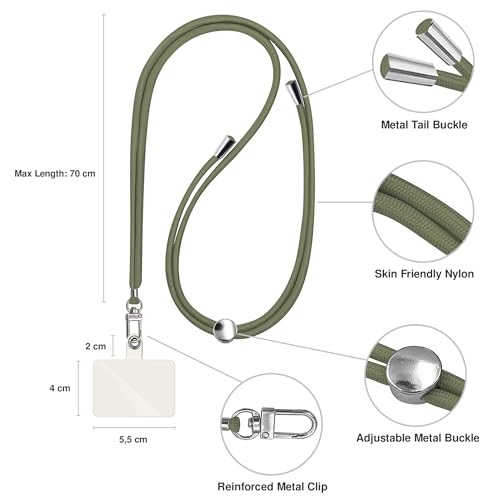 TBOC 2X Cell Phone Lanyard [Army Green] - Comfortable Universal Smartphone Lanyard - Easy to Use Neck Phone Holder [White Ice Patch] - Adjustable Length Phone Strap Crossbody - Fits All Mobile Phones - color: Army Green