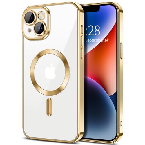 Hython Magnetic Clear for iPhone 14 Plus Case with Camera Lens Protector [Compatible with MagSafe] Luxury Plating Edge Slim Soft TPU Cover Protective Phone Case for iPhone 14 Plus 6.7", Gold - color: Gold, size: Iphone 14 Plus - 6.7 Inch