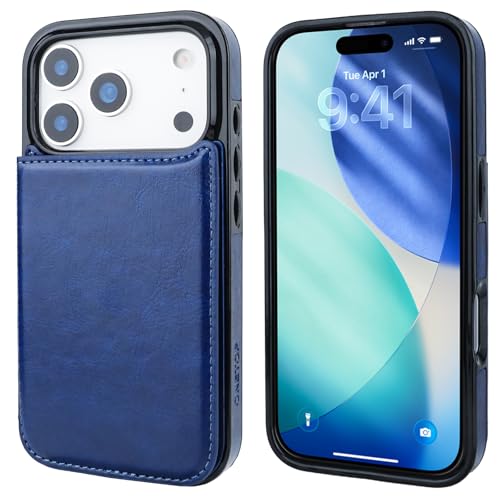 ONETOP for iPhone 17 Pro Wallet Case with Credit Card Holder,Blue | Kickstand,ID/Cash Holder,Case Wallet with Card Slots,Double Magnetic Clasp,Durable PU Leather Shockproof Cover for Women Men - color: Blue