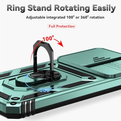for Samsung Galaxy S24 FE Case with Camera Lens Cover HD Screen Protector, Dual Layer Military-Grade Drop Tested Magnetic Ring Holder Kickstand Protective Phone Case for Galaxy S24 FE (Dark Green) - color: Dark Green w/ camera cover Military-Grade 2nd gen