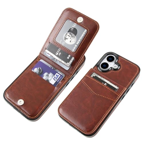 KIHUWEY for iPhone 17 Wallet Case Card Holder Kickstand, Brown | Credit Card Slots, PU Leather, Magnetic Clasp, Flip Heavy Duty Protection Cover for Men and Women - color: Brown