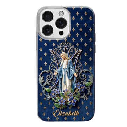 Virgin Mary Blue Lily Blessing - Personalized Clear Silicone Phone Case