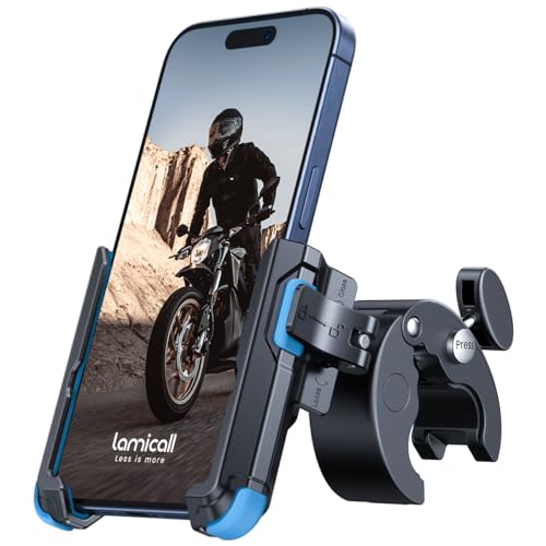 Lamicall Motorcycle Bike Phone Mount, 1s Lock Bike Phone Holder - color: Blue