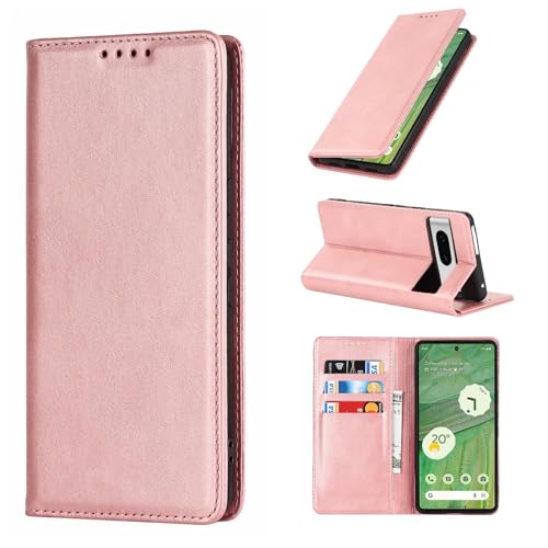 Case for Google Pixel 7, Stand Holder, Magnetic Closure, Rose Gold | Premium PU Leather, Flip Folio Purse Case, with Card Slot, Stand Holder,Magnetic Closure, TPU Shockproof Protective Case - color: Magnetic Wallet - Rose Gold
