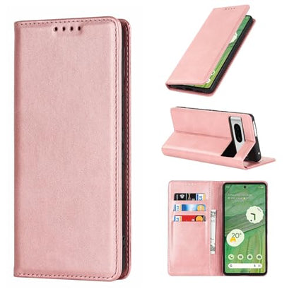 Case for Google Pixel 7, Stand Holder, Magnetic Closure, Rose Gold | Premium PU Leather, Flip Folio Purse Case, with Card Slot, Stand Holder,Magnetic Closure, TPU Shockproof Protective Case - color: Magnetic Wallet - Rose Gold