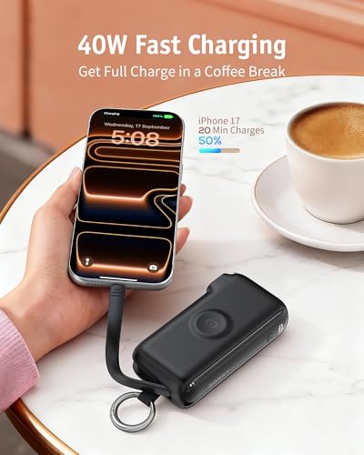 RORRY Flow Portable Charger 10000mAh 40W Wall Plug Power Bank Battery Pack - color: Black