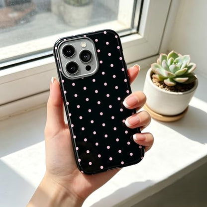 Pink Polka Dot Phone Case for iPhone 17 ProMax 16 Pro 15 14 13 12 for Samsung 26 Ultra Plus 25 24 Double Layer Protective Shockproof Smartphone Cover Black Color (Black, iPhone 16 Plus)