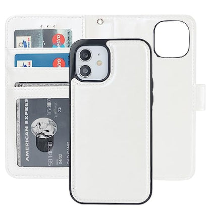 Bocasal Detachable Wallet Case Card Holder for iPhone 12/12 Pro, White | Kickstand Card Slots Holder PU Leather Magnetic Shockproof Wrist Strap Removable Flip Protective Cover 6.1 inch - color: White