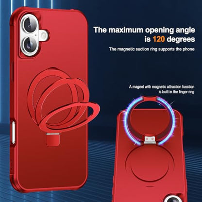 SKYLMW Compatible with iPhone 16 Plus Case with Stand,Red | iPhone 16 Plus Phone Case 6.7",Magnetic Ring Stand,Compatible with MagSafe,Military-Grade Plustection,Great Grip Feeling - color: Red, size: Iphone 16 Plus