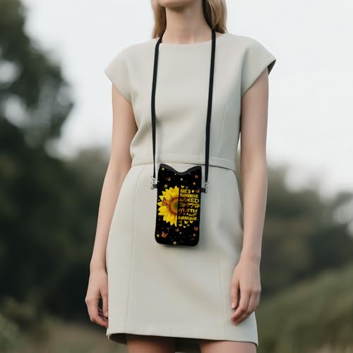 Cell Phone Sleeve Pouch with Adjustable Strap - Sunflower - color: Sunflower