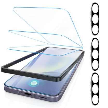 Fotbor [3+3 Pack Anti Blue Light Screen Protector for Samsung Galaxy S24 with 3 Pack Camera Lens Protector, [Alignment Frame] 9H Hardness, Easy Install, Ultrasonic Fingerprint Compatible - size: Samsung Galaxy S24 - 6.2 inch