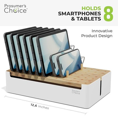 Prosumer's Choice Bamboo Charging Station - Multi Charger Organizer Desk Docking for Phones, Tablets, Laptop Wooden with Removable Dividers Cables Not Included