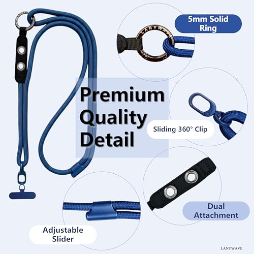 Adjustable Crossbody Phone Lanyard with Hanging Loops - color: Blue