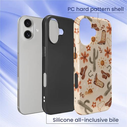 ZHEGAILIAN Case Compatible with iPhone 17,Hybrid 2-Layer Hard Shell for Girl Boy Women Men,Denim Boots Cactus - color: Denim boots cactus, size: iPhone 17