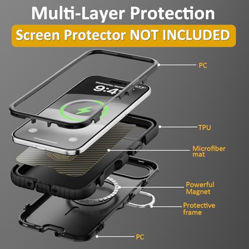 Follaroma Magnetic for iPhone 17 Air Case with Camera Stand, Black, 6.5" | Built-in Glass Camera Cover,Compatible with MagSafe,Heavy Duty Shockproof Protective,Military-Grade Anti-DropDual Layer Cover - color: Black, size: iPhone 17 Air 6.5''