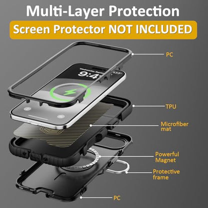 Follaroma Magnetic for iPhone 17 Air Case with Camera Stand, Black, 6.5" | Built-in Glass Camera Cover,Compatible with MagSafe,Heavy Duty Shockproof Protective,Military-Grade Anti-DropDual Layer Cover - color: Black, size: iPhone 17 Air 6.5''