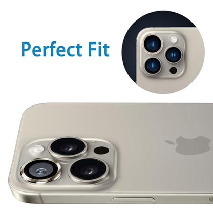 Compatible with iPhone 15 Pro/15 Pro Max Camera Lens Protector, Anti-Scratch Lens Cover 9H Tempered Glass Metal Camera Screen Protector Shockproof Camera Ring - Natural Titanium - color: Natural Titanium