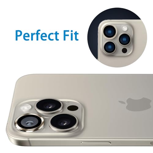 Compatible with iPhone 15 Pro/15 Pro Max Camera Lens Protector, Anti-Scratch Lens Cover 9H Tempered Glass Metal Camera Screen Protector Shockproof Camera Ring - Natural Titanium - color: Natural Titanium