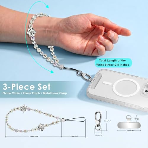 Food-Grade Silicone Phone Wrist Strap with Tether Tab/Clip, Sparkling Bead Phone Lanyard/Phone Charm - color: Iridescent