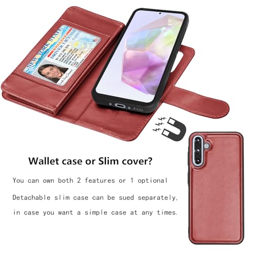 Njjex Galaxy A36 5G Case, for Samsung Galaxy A36 5G Wallet Case, [9 Card Slots] PU Leather ID Credit Holder Folio Flip [Detachable] Kickstand Magnetic Phone Cover & Lanyard for Samsung A36 [Wine Red] - color: Wine Red