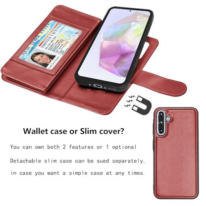 Njjex Galaxy A36 5G Case, for Samsung Galaxy A36 5G Wallet Case, [9 Card Slots] PU Leather ID Credit Holder Folio Flip [Detachable] Kickstand Magnetic Phone Cover & Lanyard for Samsung A36 [Wine Red] - color: Wine Red
