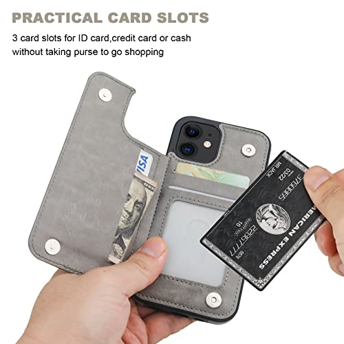 ONETOP for iPhone 12 Mini Wallet Case with Card Holder,Gray - color: Gray