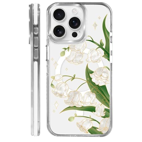 Clear Magnetic Case for iPhone 15 Pro, Slim Anti-Yellow Transparent Cover, Military Grade Protection, Phone Cases for iPhone 15 Pro, Lily of The Valley - color: A-Lily of the Valley, size: Iphone 15 Pro