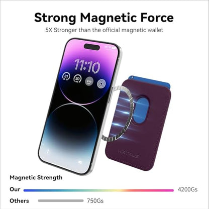 KRTALS Magnetic Wallet Cell Phone Card Holder for Phone Case with Mag-Safe | Stronger Magnetic RFID Leather Phone Wallet Stick on Series of iPhone 17/16/15/14/13/12 and Pro/Promax, Cherry - color: Cherry, size: 1 Pack