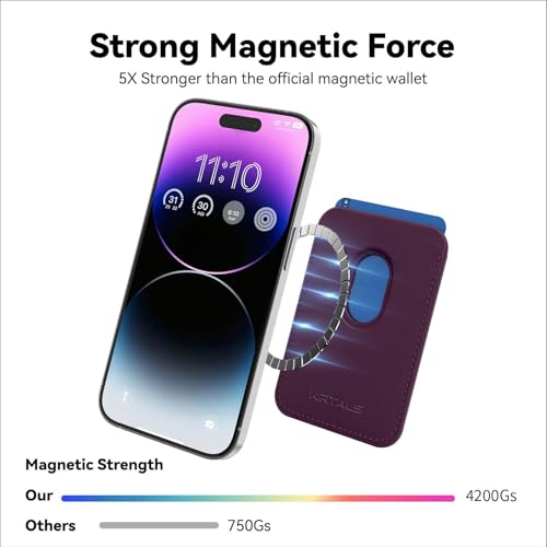 KRTALS Magnetic Wallet Cell Phone Card Holder for Phone Case with Mag-Safe | Stronger Magnetic RFID Leather Phone Wallet Stick on Series of iPhone 17/16/15/14/13/12 and Pro/Promax, Cherry - color: Cherry, size: 1 Pack