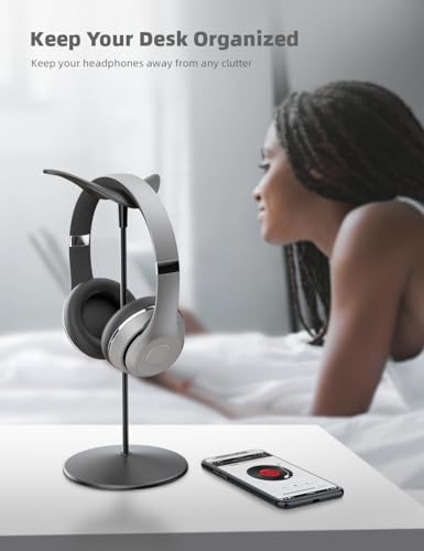 Lamicall Headphone Stand Desktop Headset Holder, Elegant Earphone Stand - color: Black