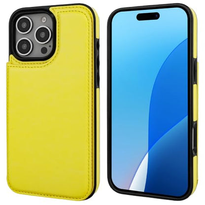 ONETOP for iPhone 16 Pro Max Wallet Case with Credit Card Holder,Yellow | Kickstand,ID/Cash Holder,Case Wallet with Card Slots,Double Magnetic Clasp,Durable PU Leather Shockproof Cover for Women Men - color: Yellow