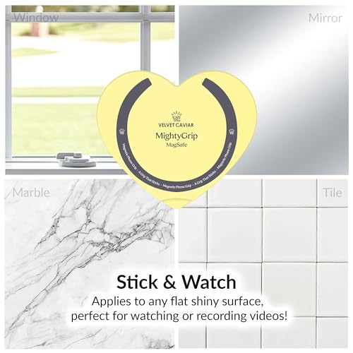 Velvet Caviar Suction Cup Phone Case Mount Compatible with MagSafe Devices Only - Magnetic Silicone Sticky Phone Grip Holder for iPhone Back of Phone - Mirror Gripper (Butter Yellow Heart) - color: Butter Yellow Heart