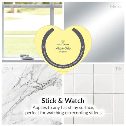 Velvet Caviar Suction Cup Phone Case Mount Compatible with MagSafe Devices Only - Magnetic Silicone Sticky Phone Grip Holder for iPhone Back of Phone - Mirror Gripper (Butter Yellow Heart) - color: Butter Yellow Heart