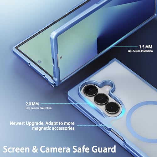One Piece Design Magnetic Case for Galaxy Z Fold 6, Matte Frosted Blue | Fit for MagSafe, Ultra Slim Fit, Anti Fingerprints, Shockproof Translucent Back Integrated Bumper Wireless Charging Cover - color: Blue for Z Fold 6