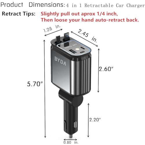 4 in 1 Retractable Car Charger with Starry Light,69W USB-C Fast Car Charger, for iPhone 17/16/15/14/13/12/11, Android,Pixel,Cigarette Lighter Charger (for Lightning+USB-C) - size: Starry Light