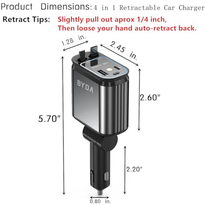 4 in 1 Retractable Car Charger with Starry Light,69W USB-C Fast Car Charger, for iPhone 17/16/15/14/13/12/11, Android,Pixel,Cigarette Lighter Charger (for Lightning+USB-C) - size: Starry Light