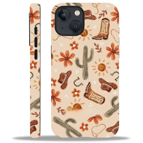 ZHEGAILIAN Case Compatible with iPhone 15,Denim Boots Cactus Design Phone Case,Matte Mixed Double-Layer Hard Shell+Soft Silicone TPU Shock Protective - color: Denim boots cactus, size: iPhone 15