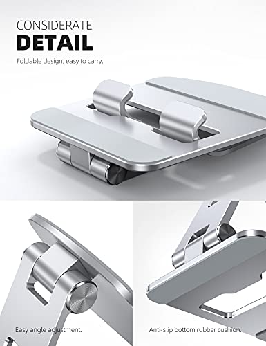 Lamicall Adjustable Tablet Stand Holder - Foldable Phone Dock, 360°Rotating Desktop Tablet Mount Gifts, for 4.7-13" Tablets, iPad Pro 11, 12.9 Air Mini, Tabs, Kindle, iPhone Air 17 Pro Max, Silver