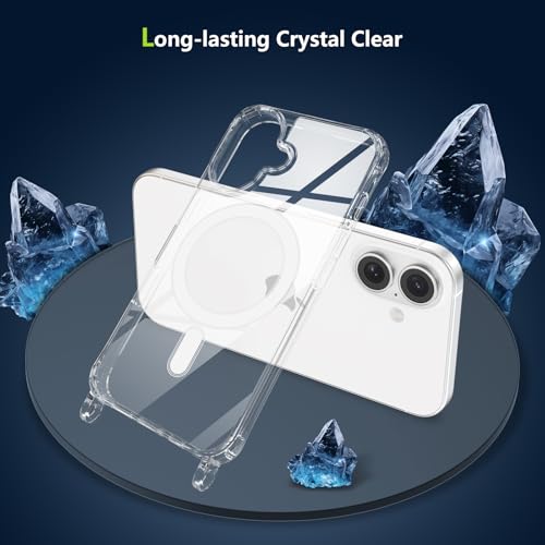 Magnetic Case for iPhone 16 Plus 6.7" Clear Crossbody Case with Adjustable Shoulder Neck Lanyard Strap,Compatible with Magsafe,Soft Slim Bumper Shockproof Protective Phone Cover-Black - color: Black, size: iPhone 16 Plus
