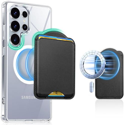 Magnetic Wallet for Samsung Galaxy S26 S25 S24 Series, Fold 8 Ultra with Magsafe Case, for iPhone 17-12 Series, RFID Blocking Leather Magnetic Card Holder | Holds 3 Cards | Black - color: Black