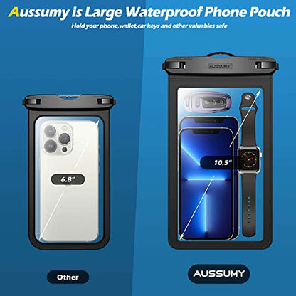 XL Large Waterproof Cell Phone Pouch - 2 Pack Underwater Clear Phone Holder Protector - Universal Water Proof Dry Bag Case with Neck Lanyard for iPhone, Samsung Galaxy, Beach, Swimming Pool - color: Black+Black