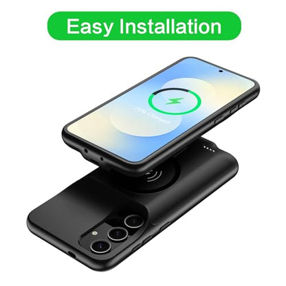 Wireless Charging Case for Galaxy S25 FE, Upgraded 12000mAh Rechargeable Portable Charging Case Compatible with Galaxy S25 FE (6.7 inch) with Carplay Extended Battery Pack Charger Case (Black) - size: Galaxy S25 FE