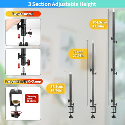 Heavy Duty Overhead Camera Desk Mount Stand 14.5"-41" with 1/4" Screw, 3-Section 360°Rotatable Detachable Articulating Boom Arm with Enlarged Handle C Clamp, Tabletop Light Stand for Streaming Vlog - color: MS05