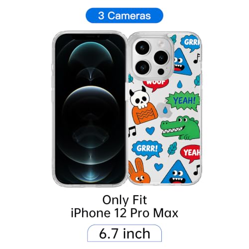 for iPhone 12 Pro Max Case, TPU, Drop Protect, Cartoon Sticker | Shockproof, Fade-resistant, Anti-yellow, Lens protection, Precise cutout, Slim grip, 24h Service, Fashion trends, Crocodile - color: Cartoon Sticker, size: iPhone 12 Pro Max